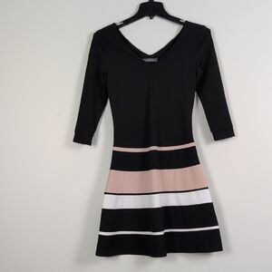 Sandro Ferrone Black and Pink Striped 3/4 Sleeve Dress
